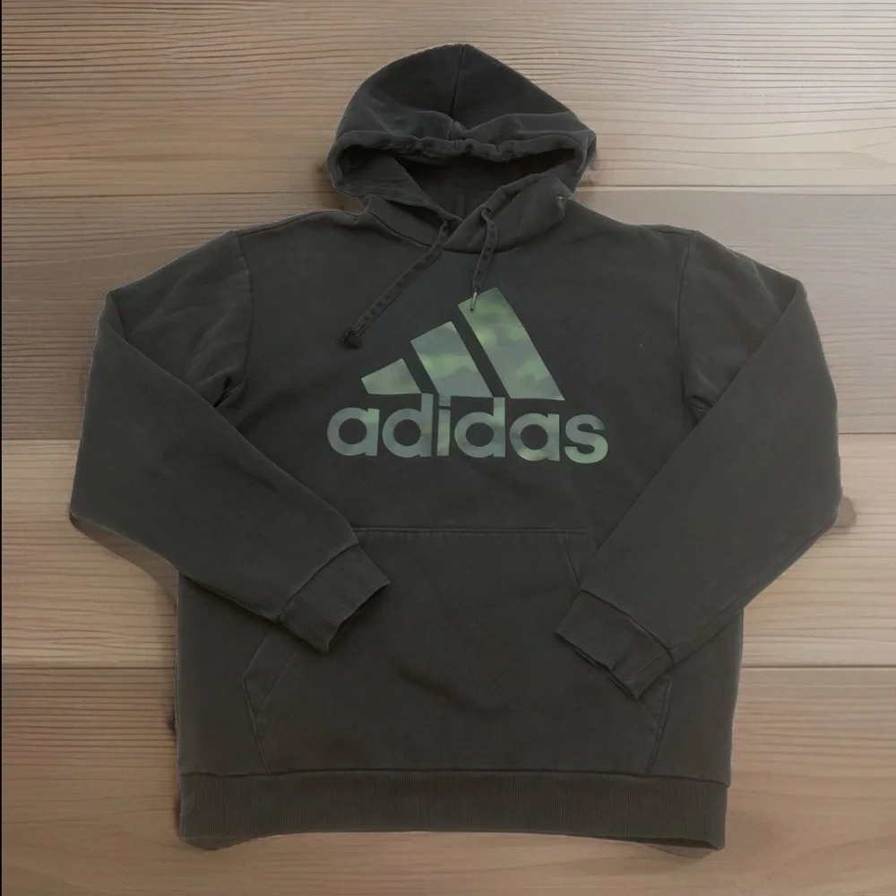 Adidas Essentials Camo Print‎ French Terry Hoodie Men’s S Black Loose Fit